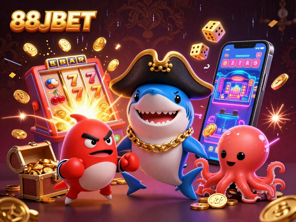 Experience vibrant casino excitement with 88JBET's cartoon pirate shark, pufferfish, and octopus in action!