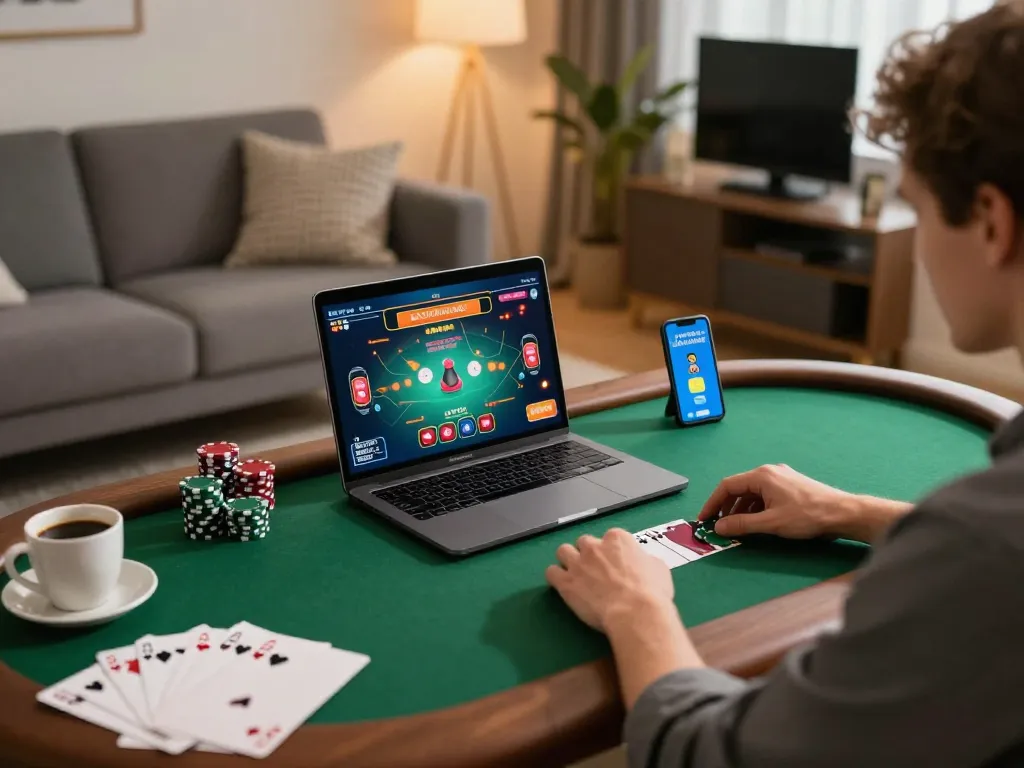 Player engaged in strategic gameplay on Go88 casino app from cozy home setup