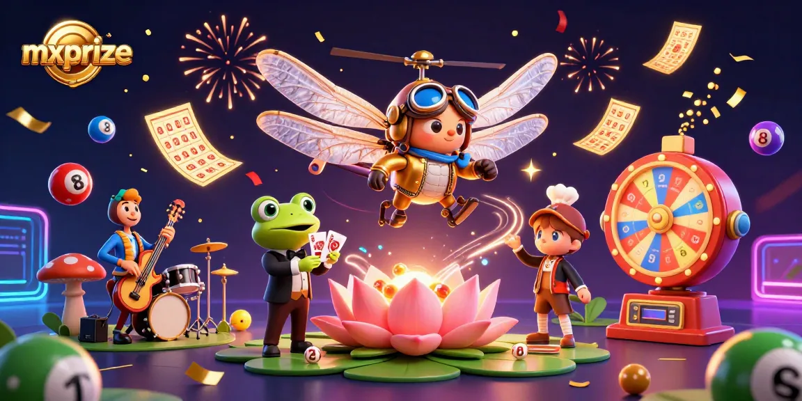 Experience excitement with mxprize as a dragonfly pilot hovers over a vibrant lily pad casino.
