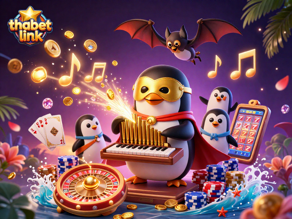 Join the excitement at thabet link with a penguin organist, gold coins, and casino thrills.