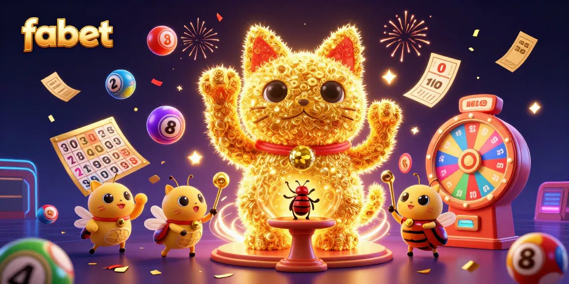 Spin to win at fabet with a colorful, lively casino-themed 3D illustration of lucky symbols and fun elements.