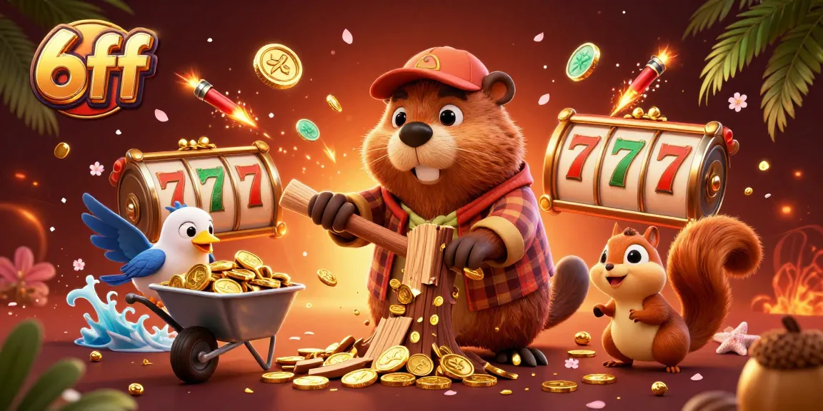 Engage with 6ff's vibrant gaming atmosphere featuring lucky 7s and golden coins raining down.