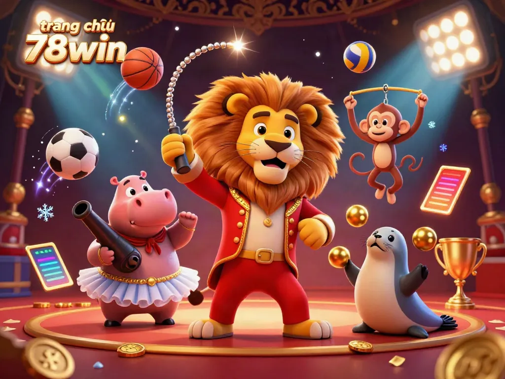Engage with trang chủ 78win's vibrant sports betting scene, featuring lively 3D circus characters.