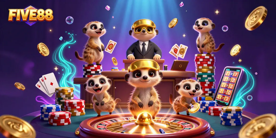 Experience winning strategies at FIVE88 with immersive 3D casino action featuring meerkats!