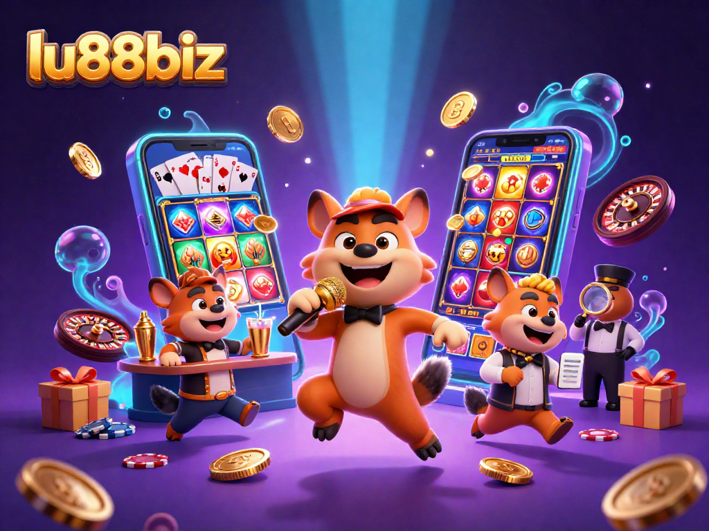 Experience the thrilling atmosphere of lu88biz with comedian hyenas in a vibrant casino scene.