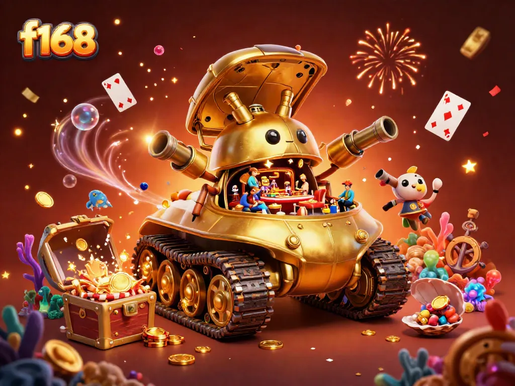 Engage in exciting gameplay with F168's dynamic casino environment featuring a golden beetle tank.