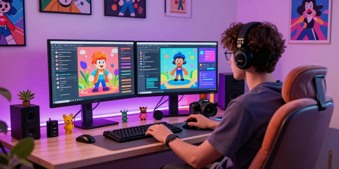 Explore NSFW character AI interactions in a stylish home office, showcasing vibrant digital chat interfaces and customizable avatar options.