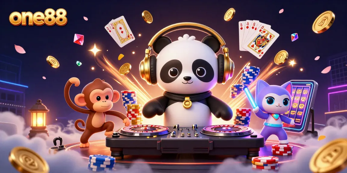 Experience the thrill of one88 casino gaming with colorful characters and vibrant elements celebrating luck and excitement.