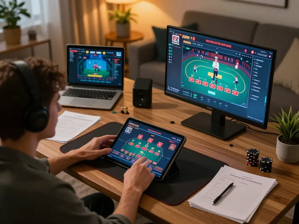Player engaging in a live dealer game on 789 while managing responsible betting strategies from home