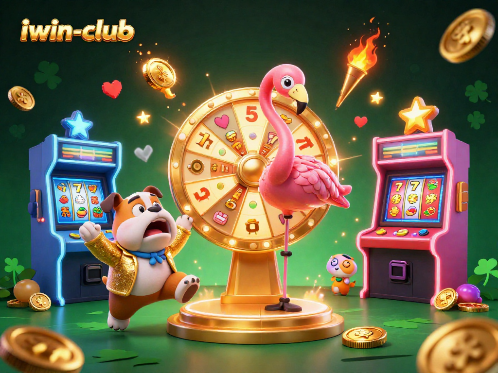 Experience thrilling jackpots at iwin-club with vibrant 3D casino illustration featuring prizes and excitement.