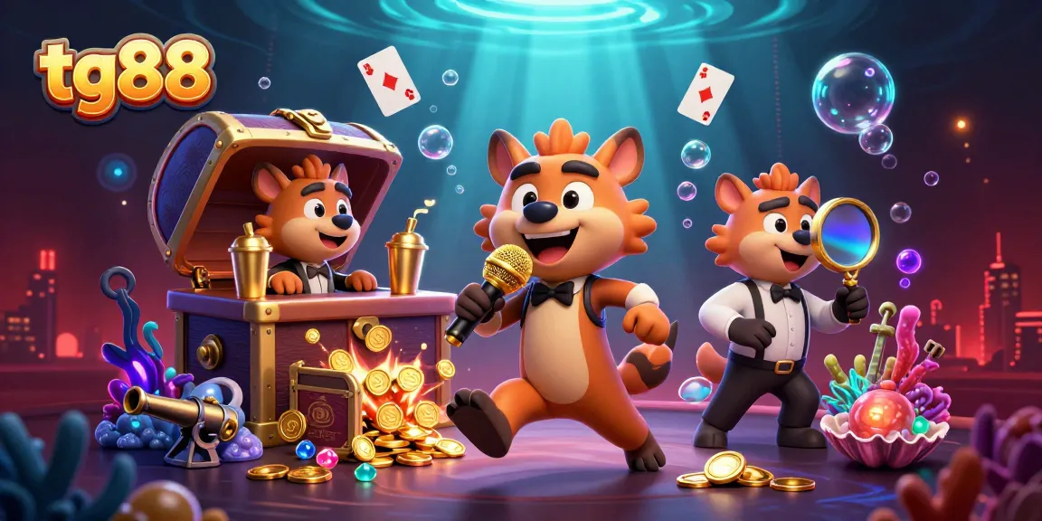 Engage in vibrant casino fun at tg88 with hyenas serving drinks and comedy under glowing lights.