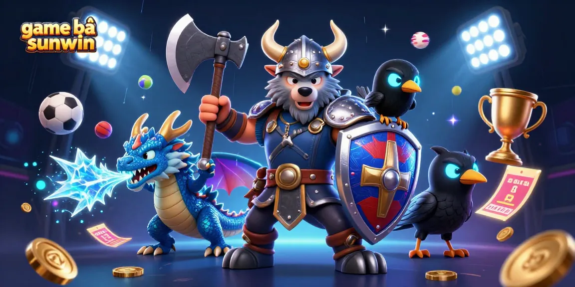 Spin to win with game bài sunwin in a dynamic 3D casino scene featuring vibrant warriors and sports elements.