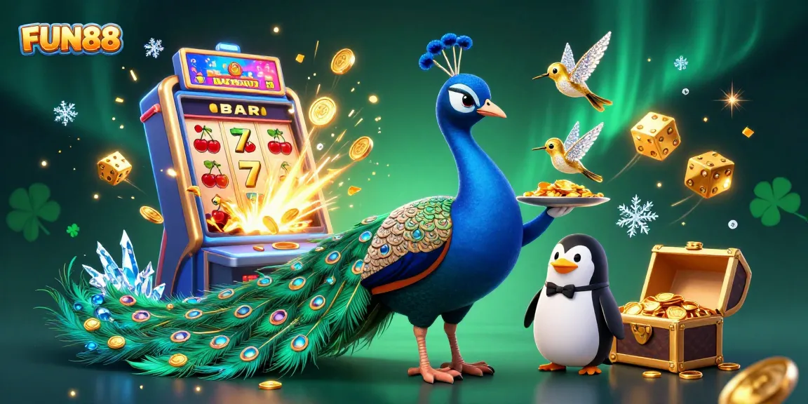 Play the exciting FUN88 slots with vibrant graphics and thrilling jackpots in an energetic 3D casino scene.