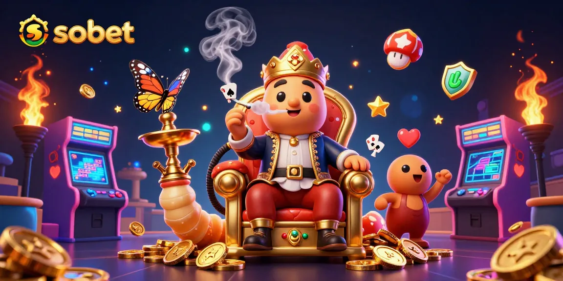 Engage in thrilling sbobet gameplay as a caterpillar master creates poker symbols in a vibrant casino scene.