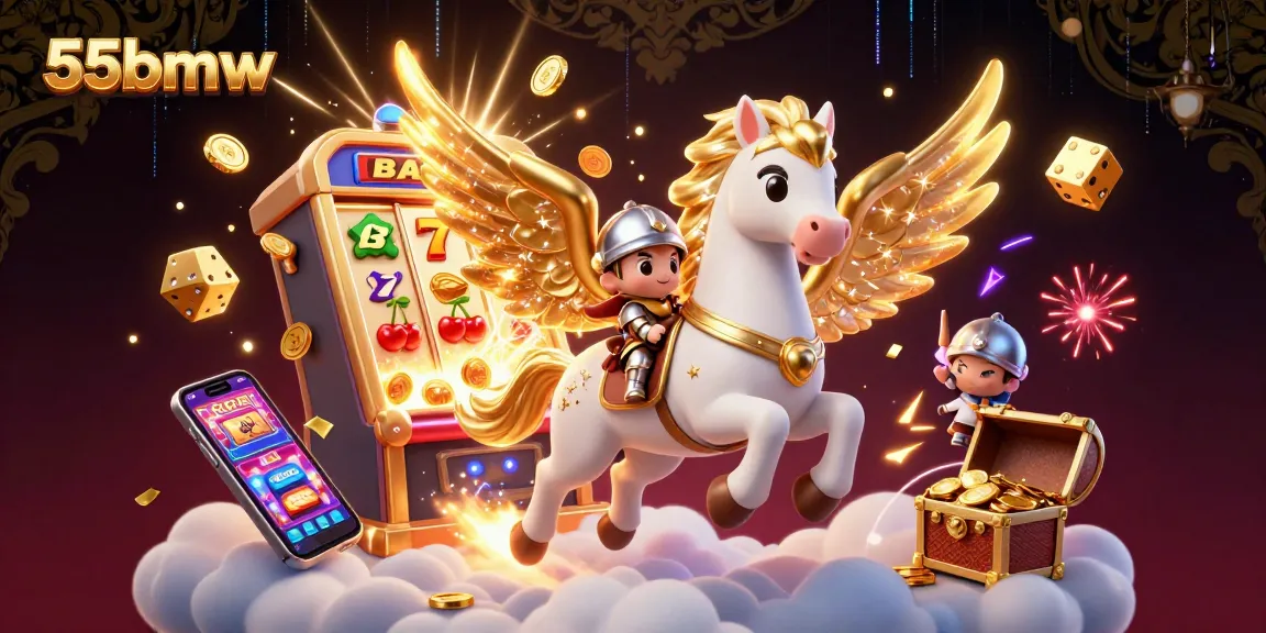Experience the excitement of 55bmw with animated slot machines and vibrant casino elements.