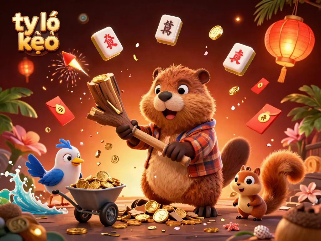 Engage in betting excitement with tỷ lệ kèo as cartoon characters depict a vibrant casino scene.
