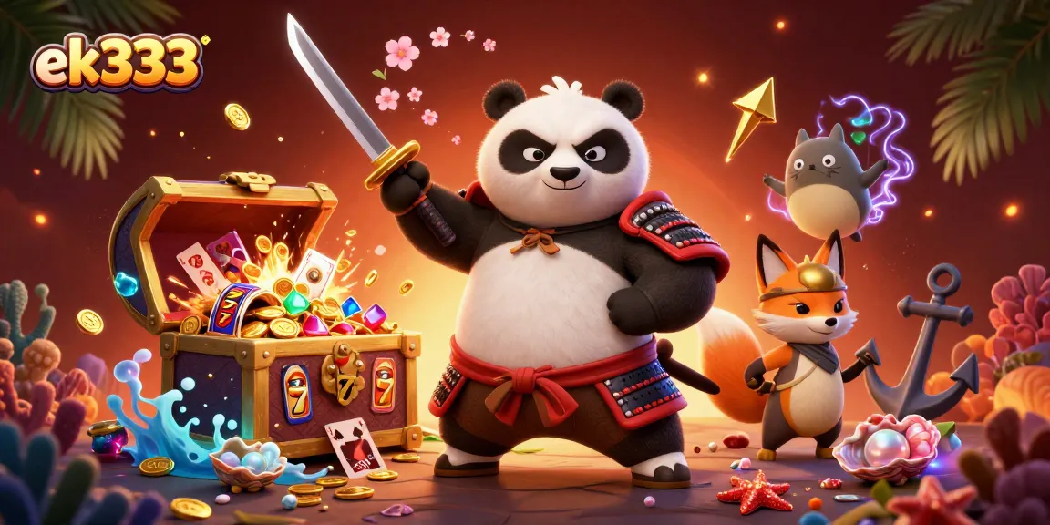 Engage in exciting gameplay with ek333's vibrant 3D illustration showcasing dynamic slot gaming elements.