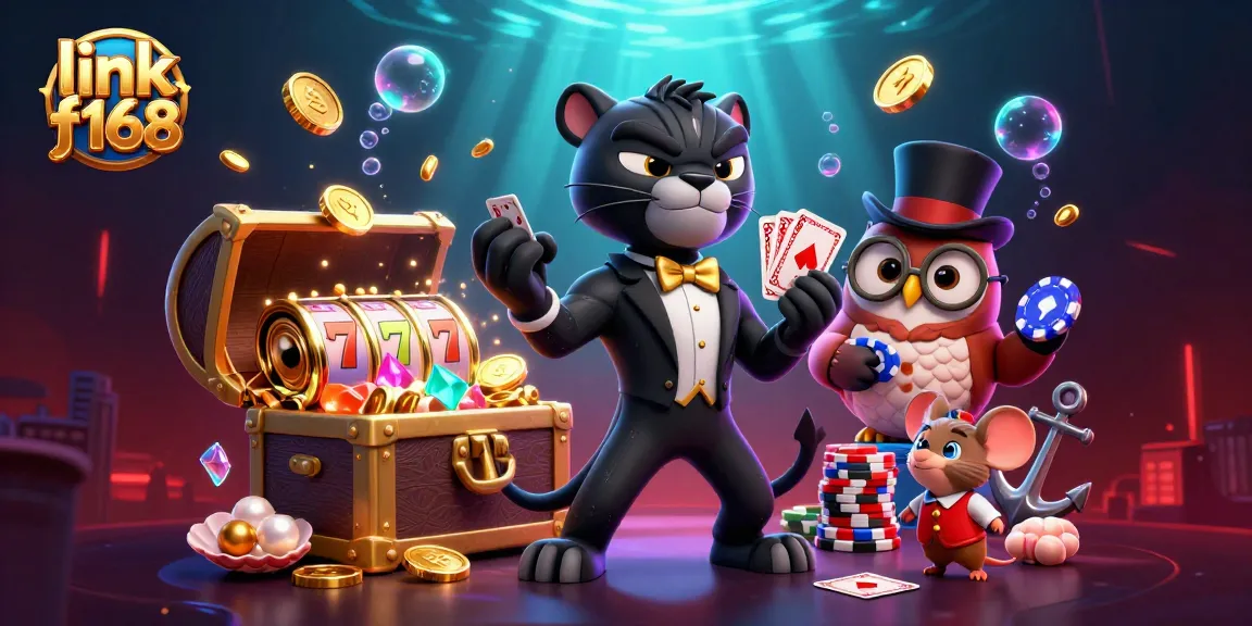 Experience the thrill of gaming with link f168 in this vibrant 3D casino illustration featuring playful characters.