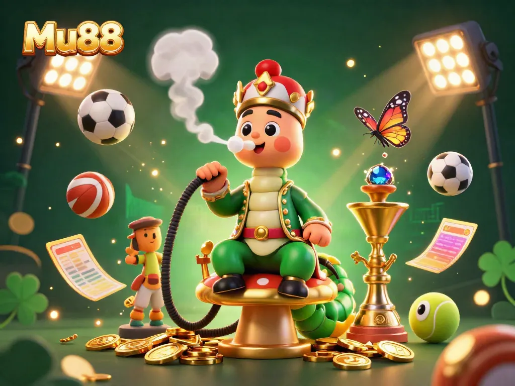 Engage in thrilling bets with Mu88 as you enjoy captivating games in a vibrant 3D illustrated casino scene.