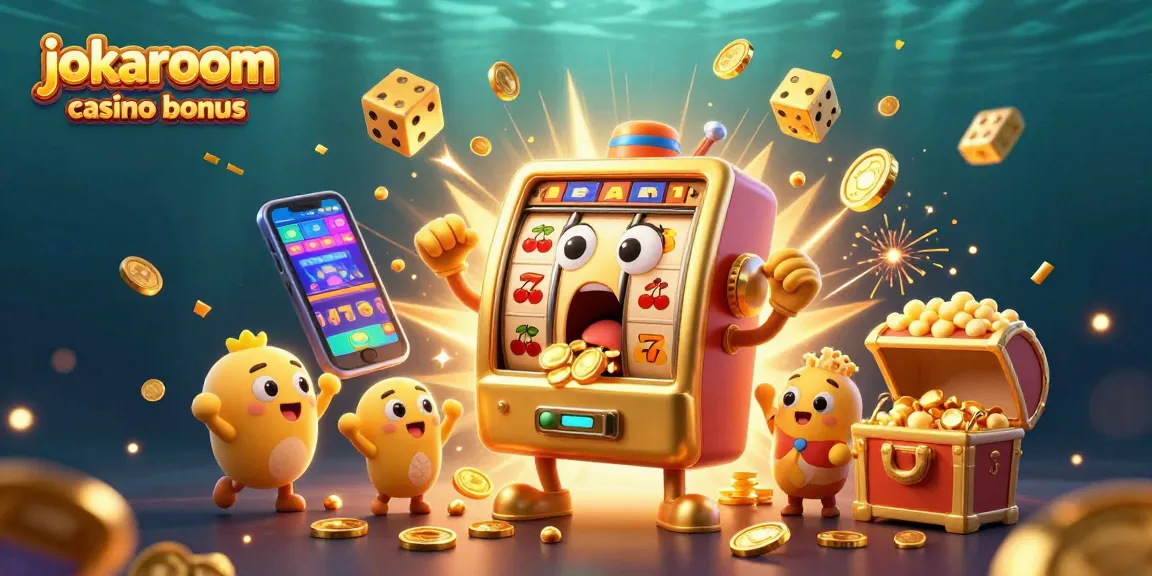 See the jokaroom casino bonus in action as a golden slot machine hits a jackpot amid a vibrant explosion of coins.