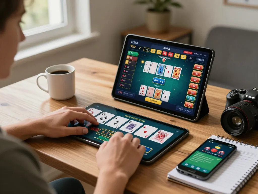 สนุกกับการเล่นเกมคาสิโนออนไลน์กับ เว็บพนันออนไลน์ m88 บนแท็บเล็ต แสดงให้เห็นถึงการเล่นโป๊กเกอร์ในบรรยากาศที่อบอุ่น