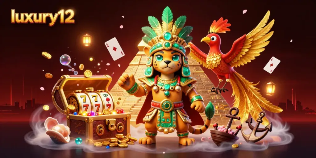 Engage with thrilling slot gameplay at luxury12 with Mayan symbolism and vibrant casino elements.