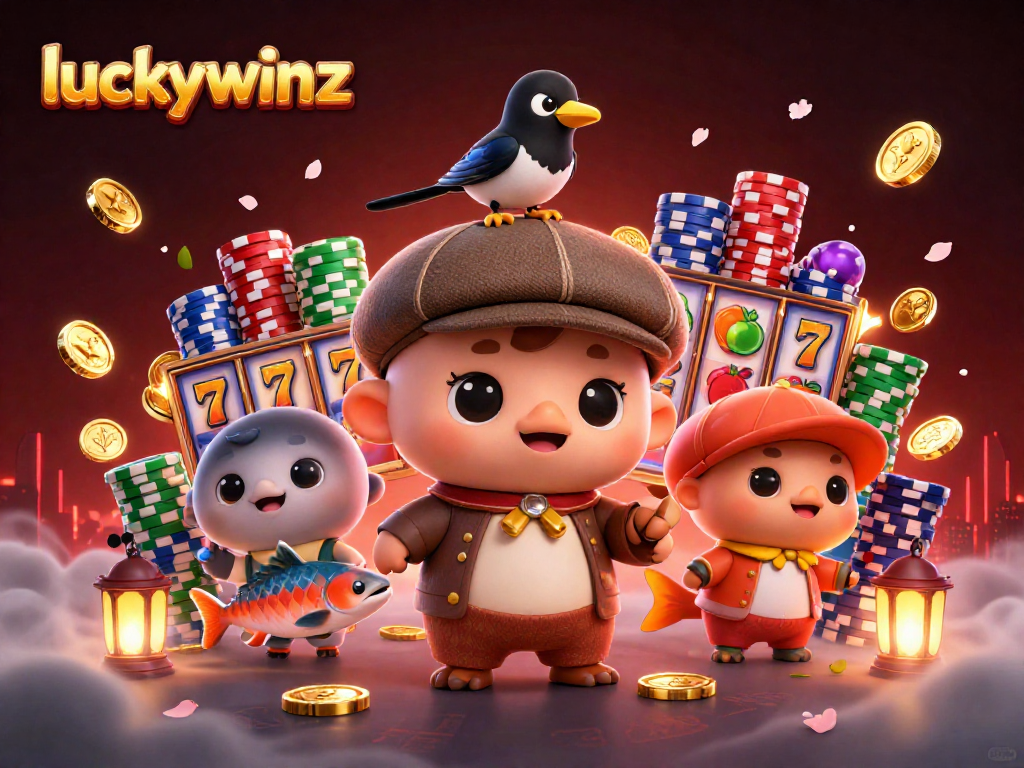 Experience the excitement of luckywinz with vibrant casino elements in a playful 3D scene.