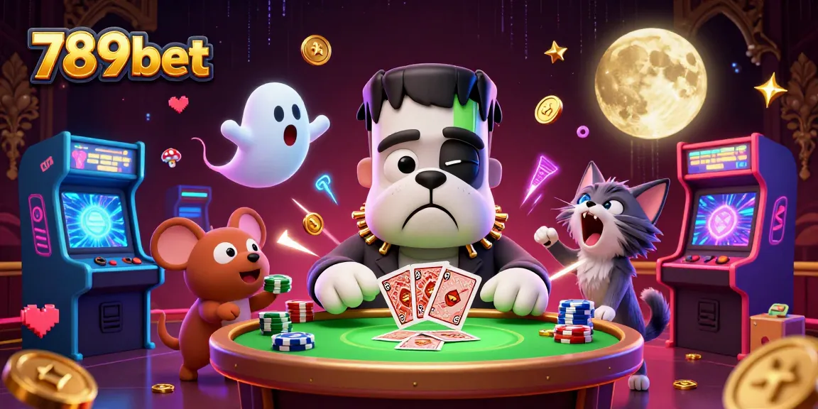Experience thrilling gaming moments at 789bet with cartoon characters in a lively casino scene.