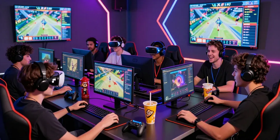 Exciting online gaming gathering at XX88, showcasing players interacting with devices in a lively gaming lounge atmosphere.