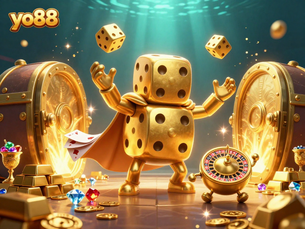 Experience thrilling gameplay at yo88 with a dynamic casino comic scene packed with treasures.