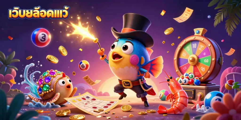 Experience เว็บสล็อตแท้ in action as anglerfish attracts golden coins, creating a vibrant casino atmosphere.