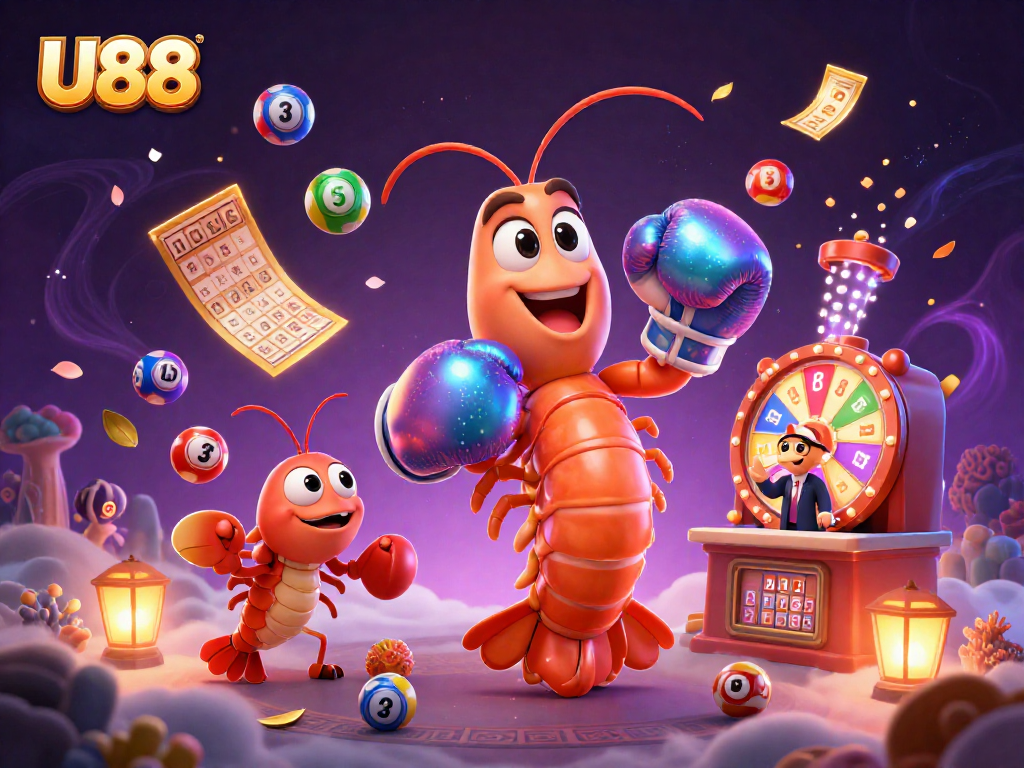 U88 offers dynamic lottery game excitement with vibrant colorful balls and engaging characters.