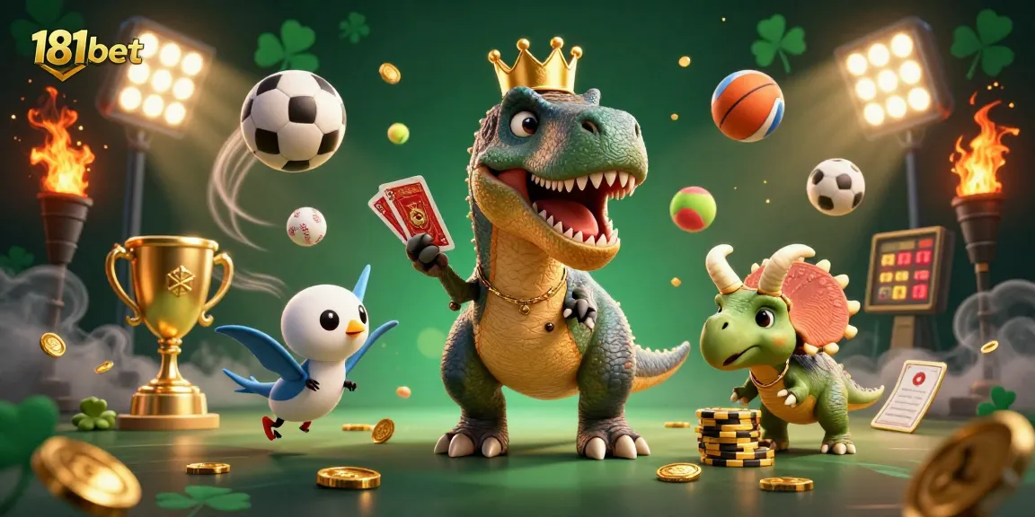 Experience exciting sports betting with 181bet in this dynamic illustration featuring cartoon characters shuffling cards and stacking chips.
