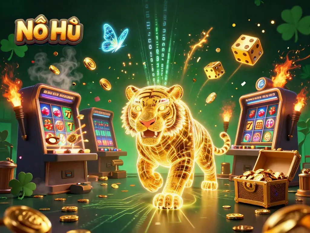Nổ Hũ jackpot scene with vibrant colors and dynamic casino elements.