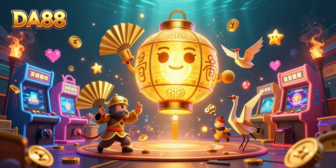 Players win big at DA88, a vibrant online casino featuring golden lantern spirits and gaming excitement.