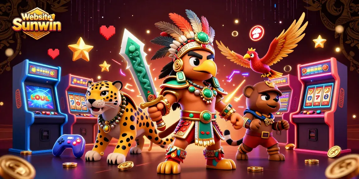 Immerse yourself in the action with Website Sunwin's vibrant 3D illustration featuring casino warriors and dynamic game elements.