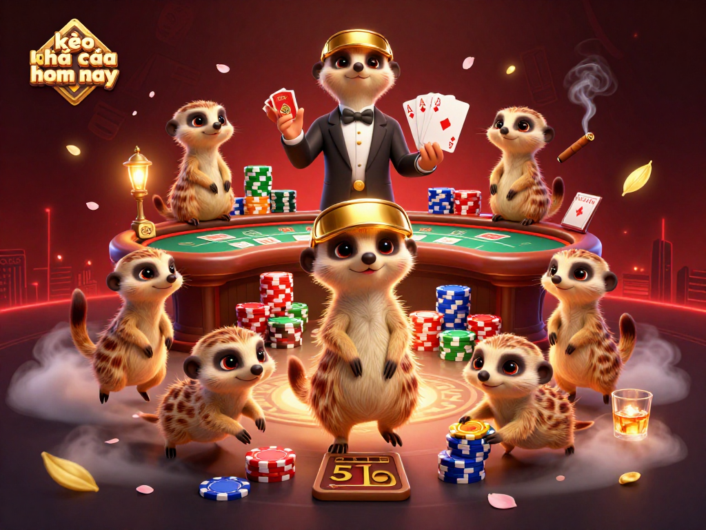 Engage with kèo nhà cái hôm nay through an exciting casino scene with meerkats at play.