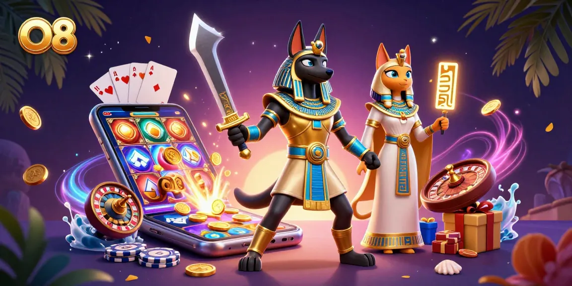 Experience thrilling wins at O8 with the colorful slot game and sparkling gold coins erupting around ancient warriors.
