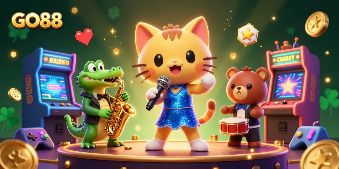 Experience top-level gaming excitement with GO88's vibrant casino scene featuring engaging characters and dazzling elements.